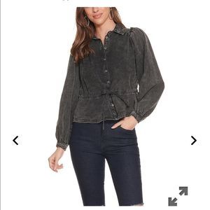 HYFVE Women’s Black Wash Denim Cinched Waist Shacket